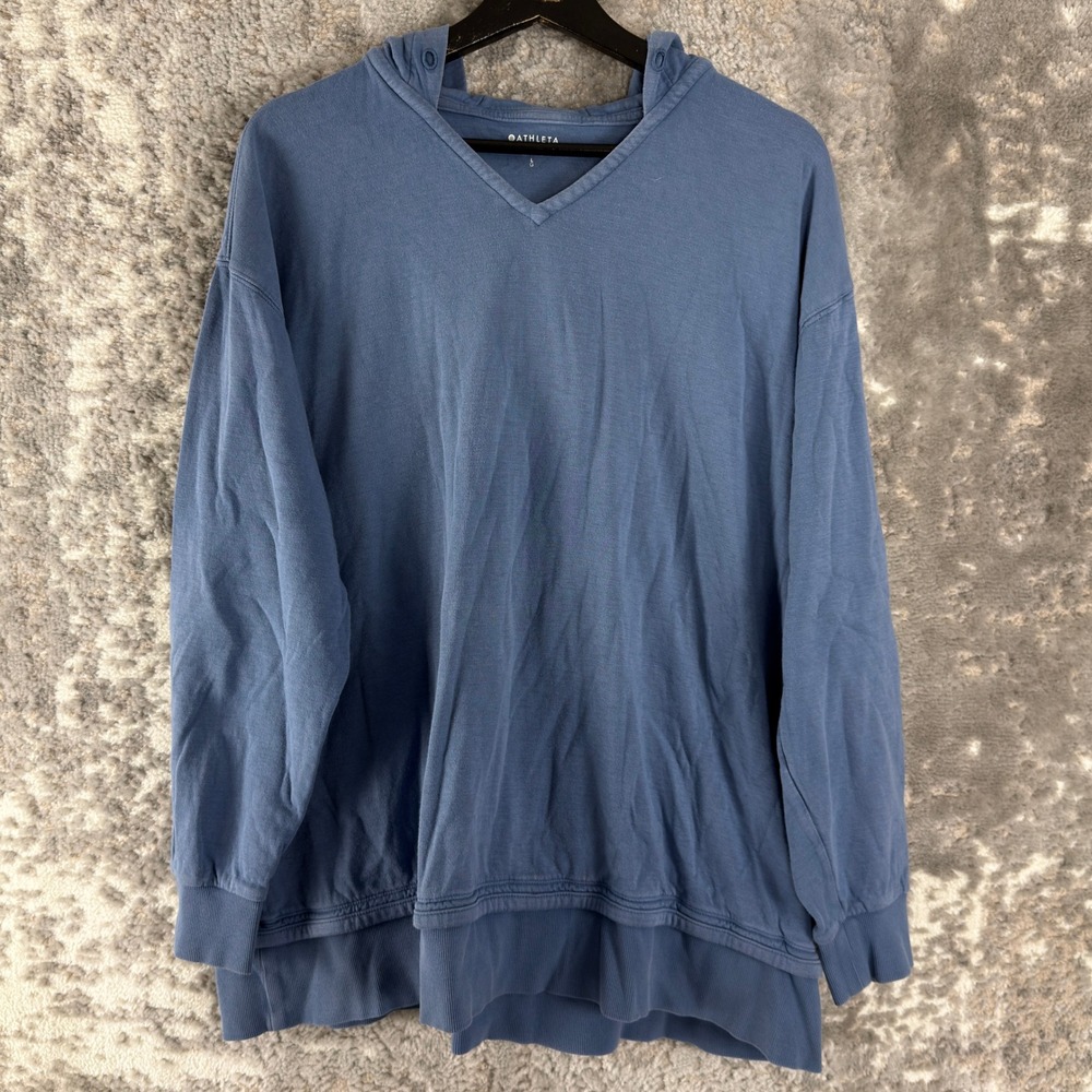 Athleta Size L‎ Sundown Alliance V-Neck Pullover Hoodie Blue Long Sleeve Women